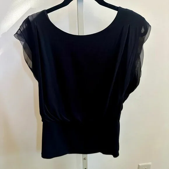 White House Black Market Women's Flutter Sleeveless Black Top Sz M - Picture 2 of 7
